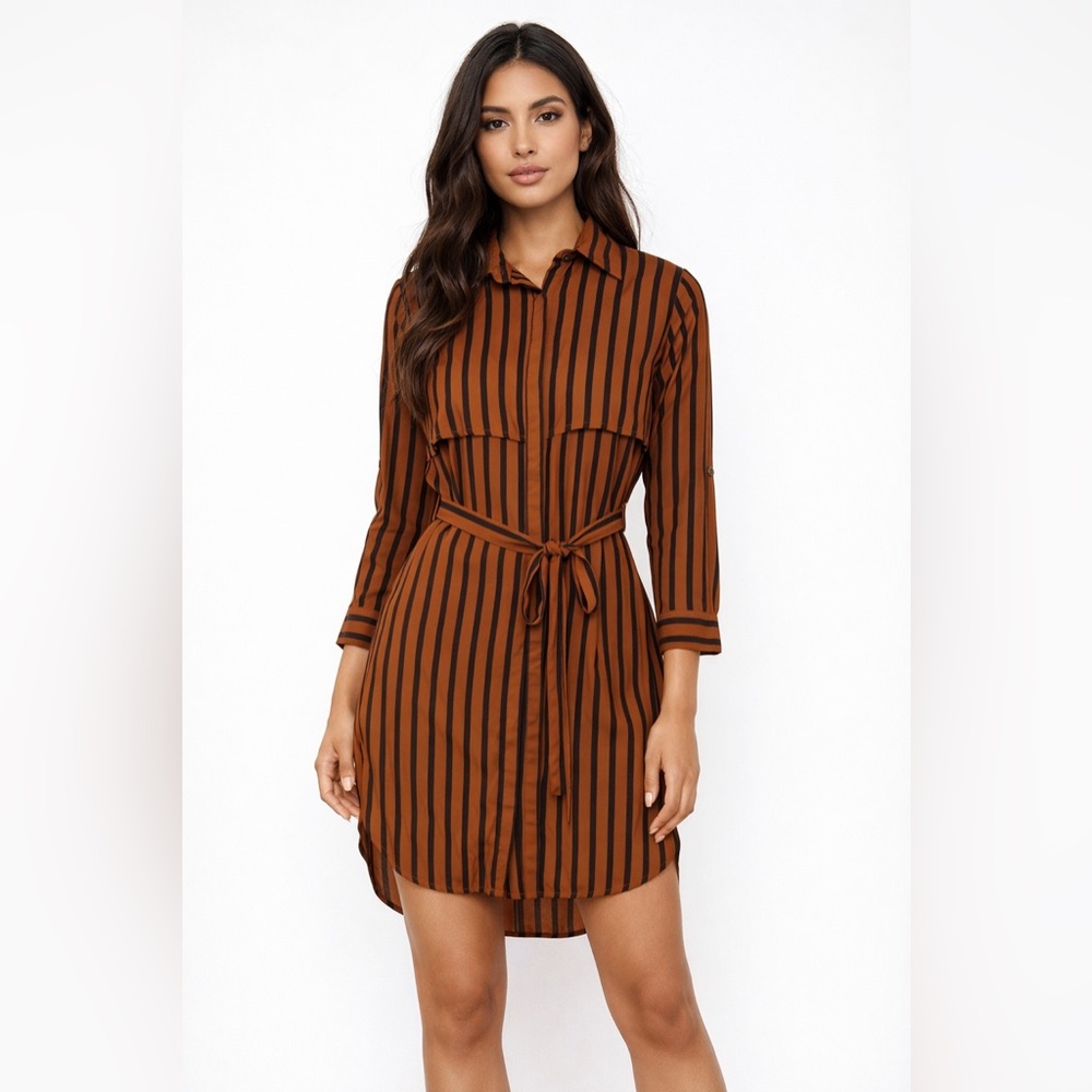 Forever 21 Striped Button-Down Shirt Dress with Pockets & Side Slits